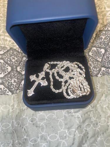 Customer photo review of Moissanite Fleur Cross Pendant 14K Gold