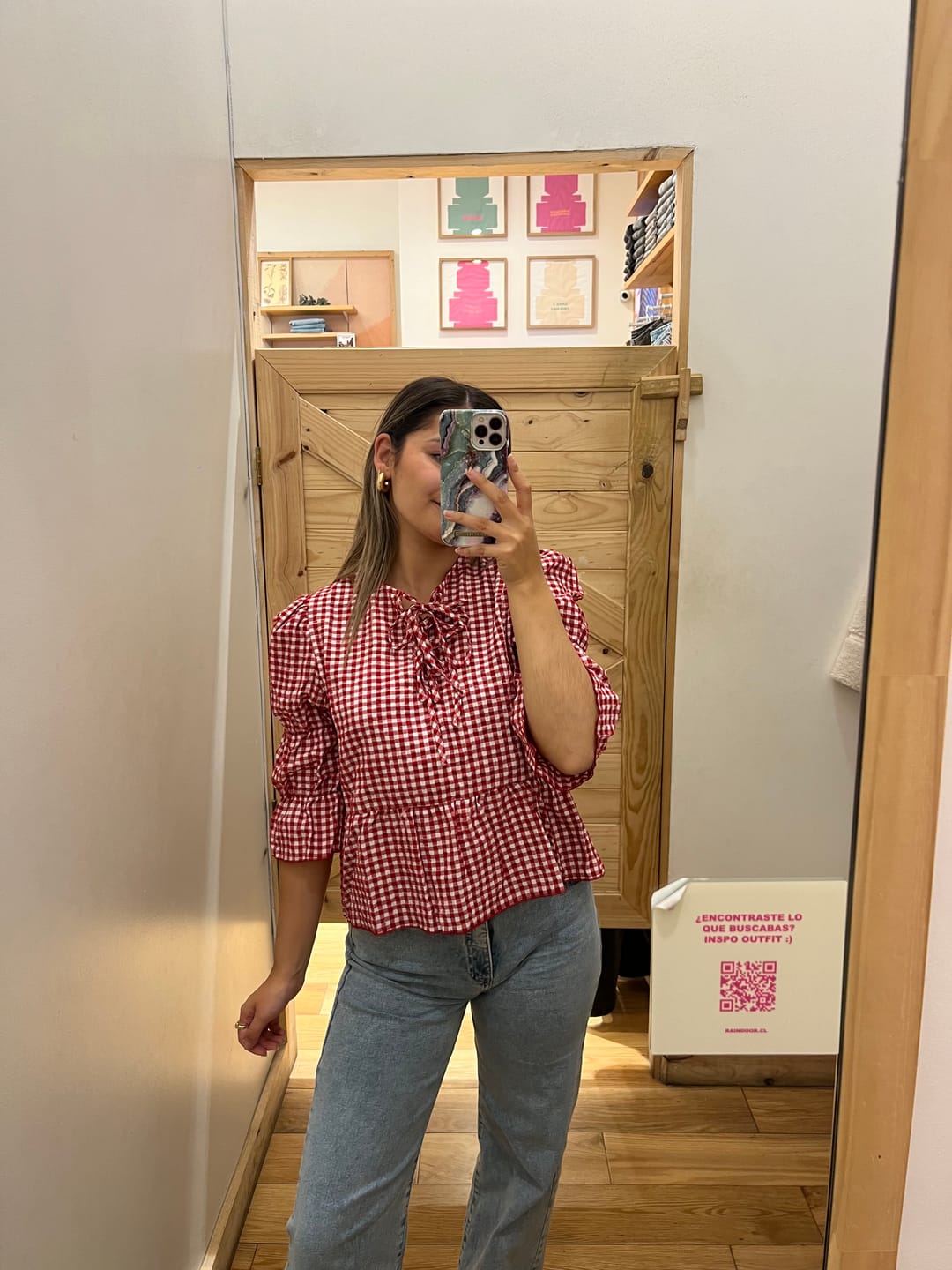 Customer photo review of Blusa Vichy Lazos Red