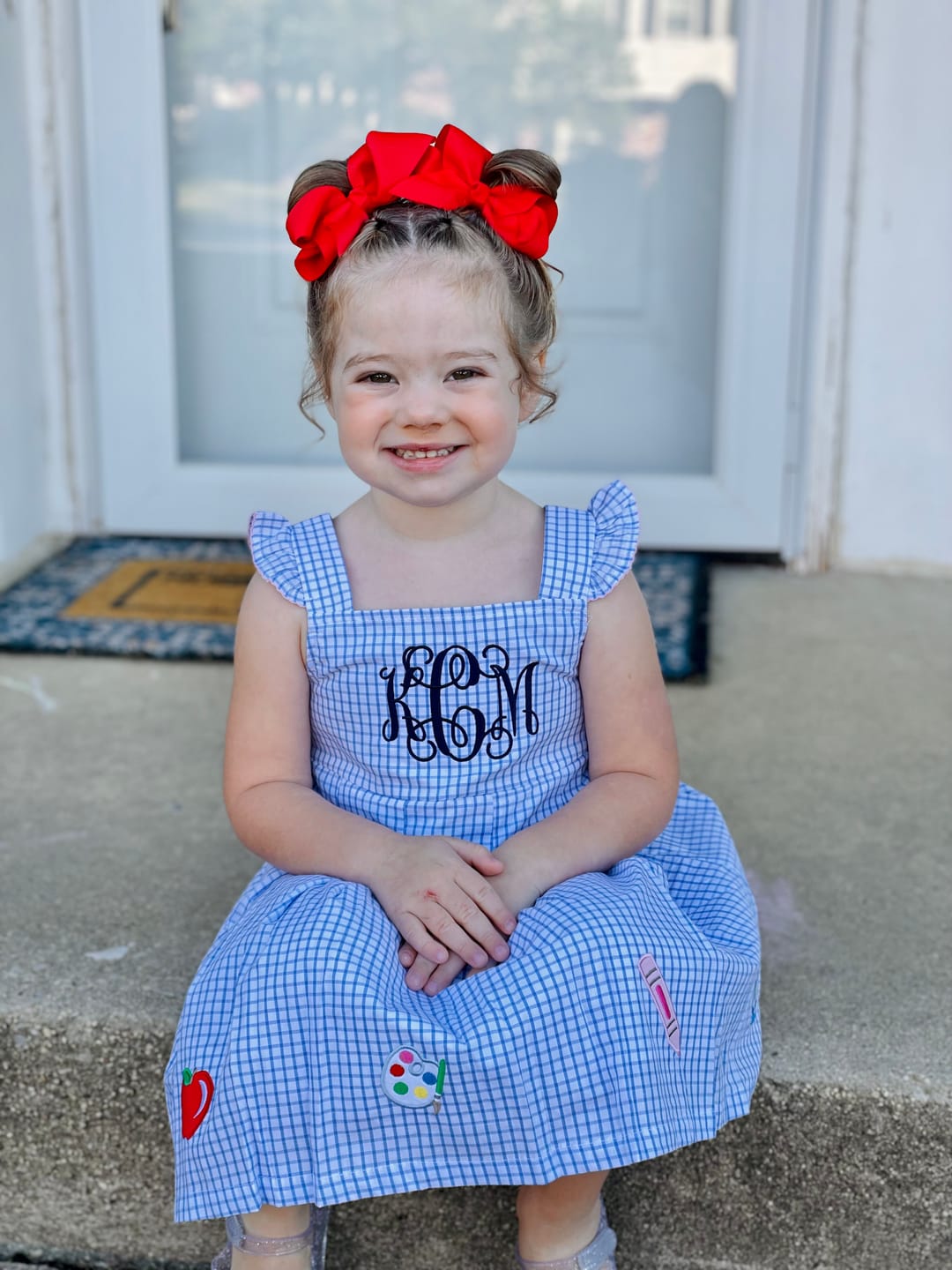 Customer photo review of Back To School Blue Windowpane Chloe Dress
