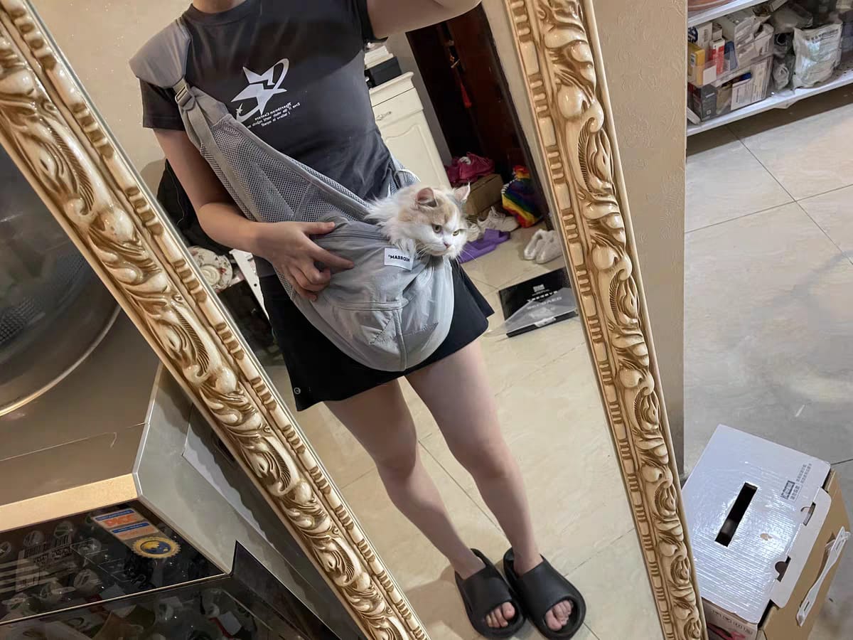 Customer photo review of Breathable Summer Pet Sling Carrier Bag With Pocket