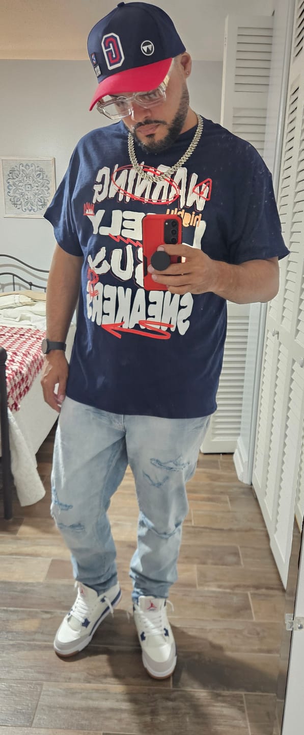 Customer photo review of Warning Buy Sneakers T-Shirt Matching Jordan 4 SB Navy