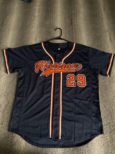 Customer photo review of Custom Navy Orange-White Classic Style Authentic Baseball Jersey