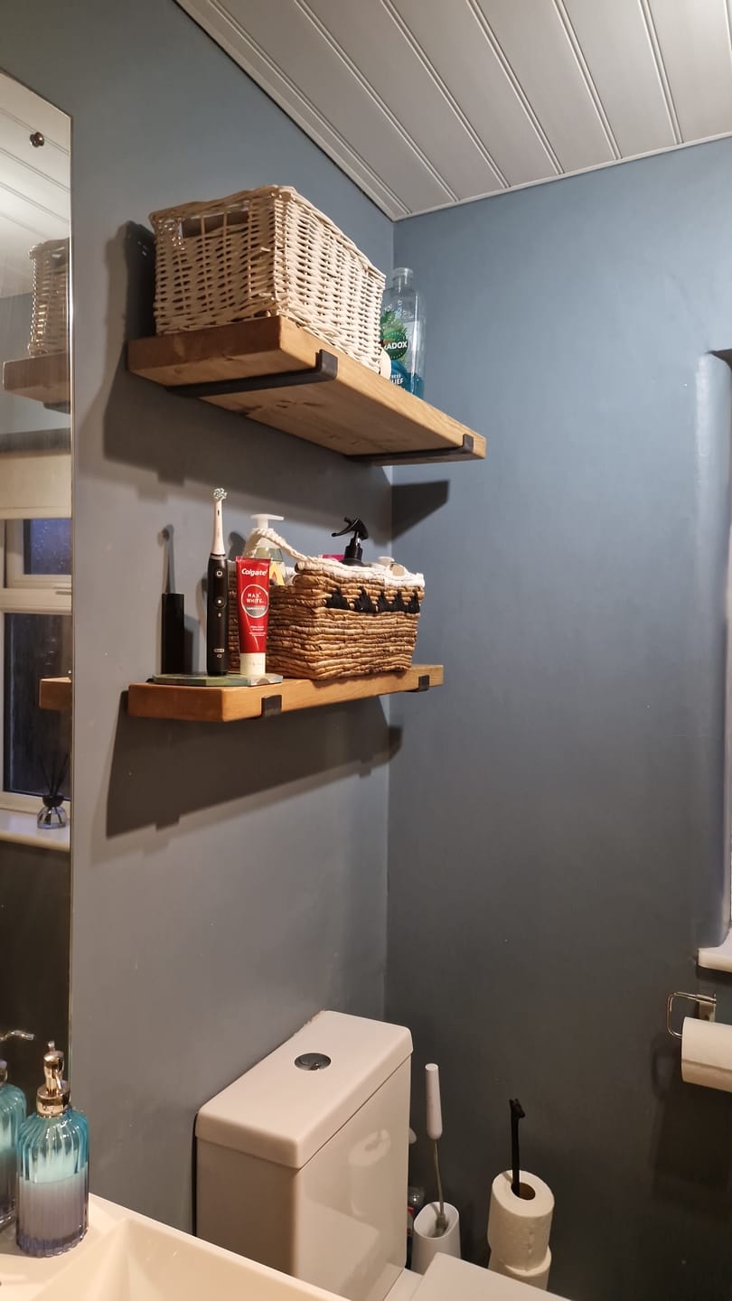 Customer photo review of Rustic Wooden Wall Shelves with Industrial Style Bracket | 22.5cm depth