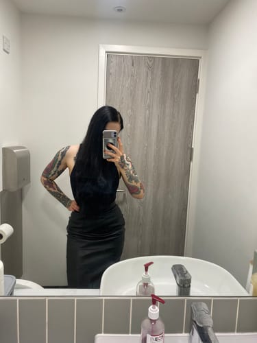 Customer photo review of Bad Girl Pencil Skirt in Vegan Leather - Vixen by Micheline Pitt