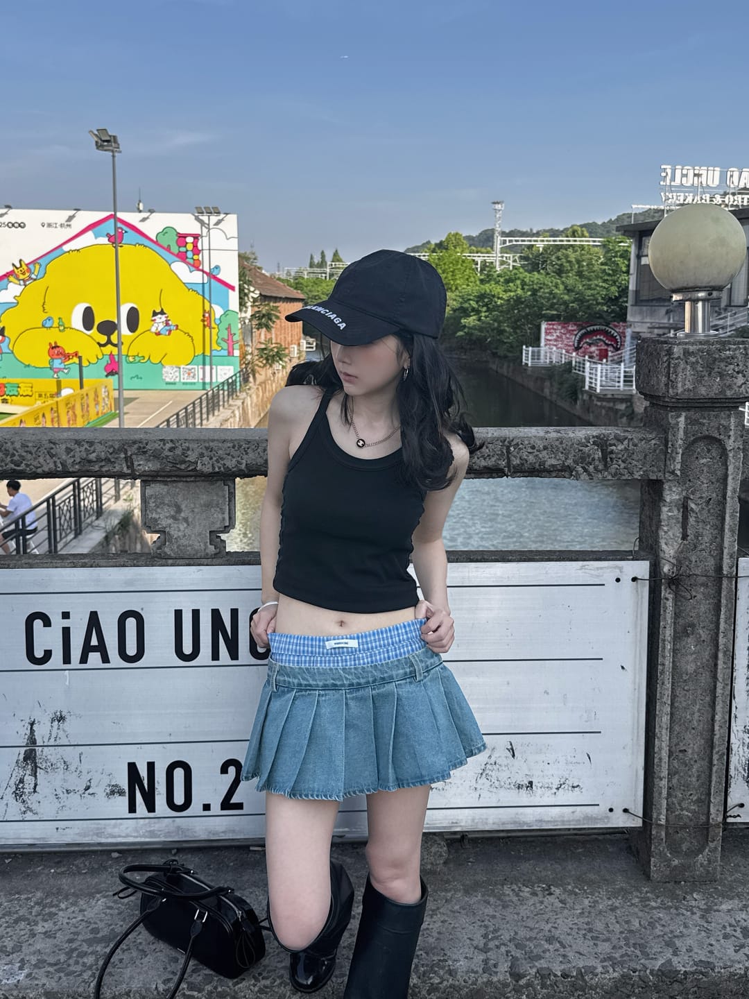 Customer photo review of WARDEN EDGE Pleated Denim Micro Skirt with Contrast Waistband