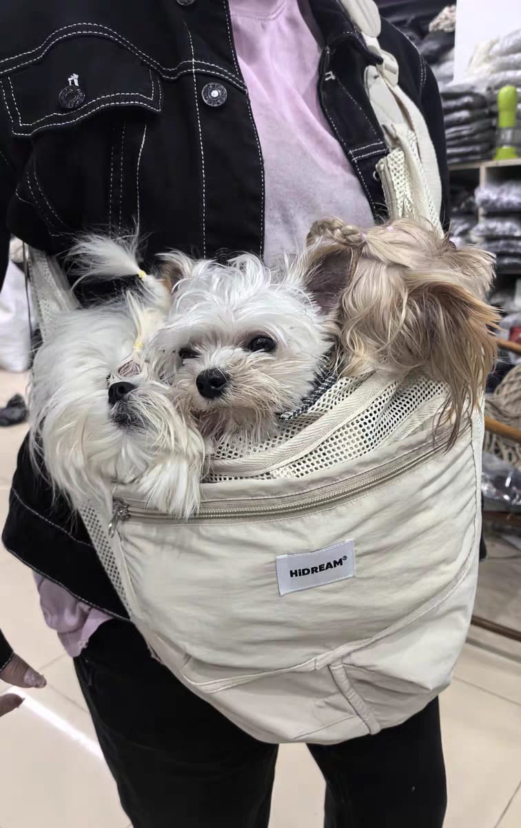 Customer photo review of Breathable Summer Pet Sling Carrier Bag With Pocket