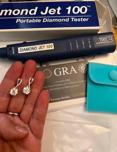 Customer photo review of Helen 14K Gold Plated Silver Moissanite Earrings