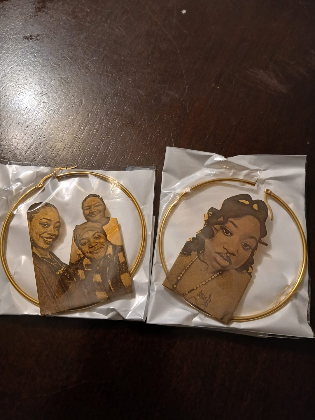 Customer photo review of Personalized Photo Engraved Hoop Earrings
