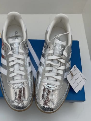 Customer photo review of Adidas Samba OG 'Silver Metallic Cracked Leather' – Women’s