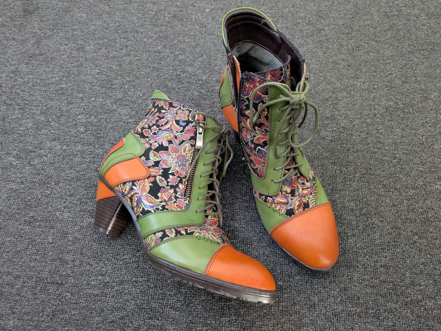 Customer photo review of Retro Handmade Leather Patchwork Ankle Boots