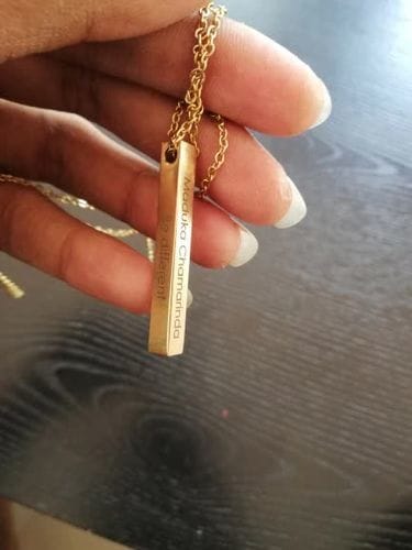 Customer photo review of Engraved Bar Necklace