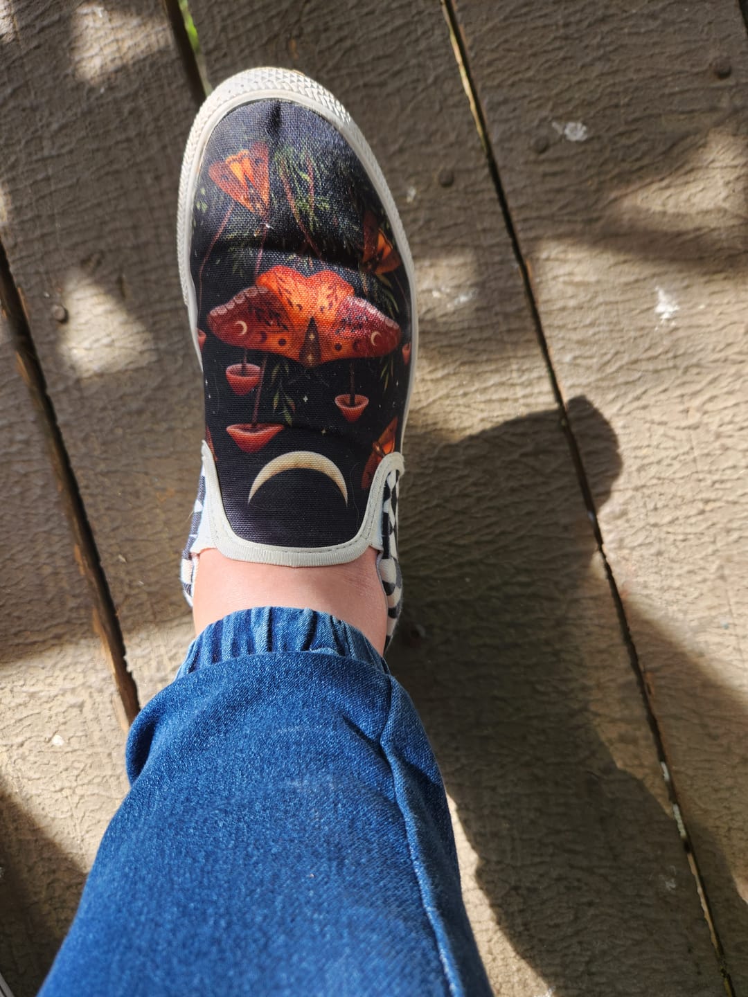 Customer photo review of Moon&Moth&Mushroom Print - Slip On Shoes