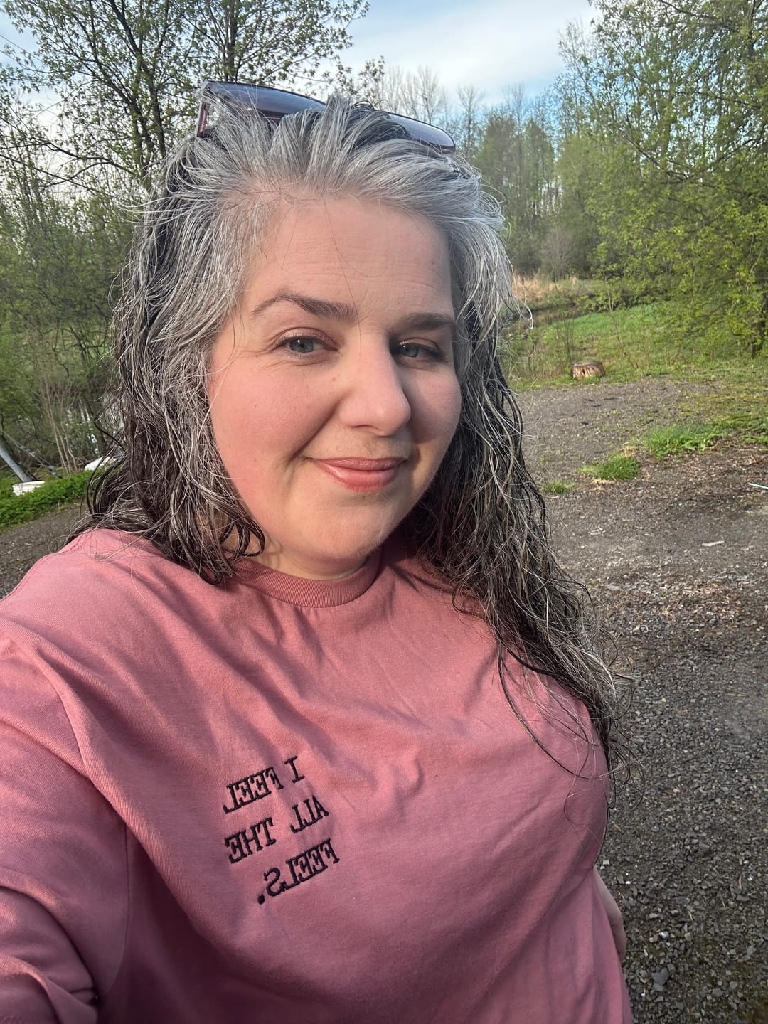 Customer photo review of I Feel All The Feels Embroidered T-Shirt
