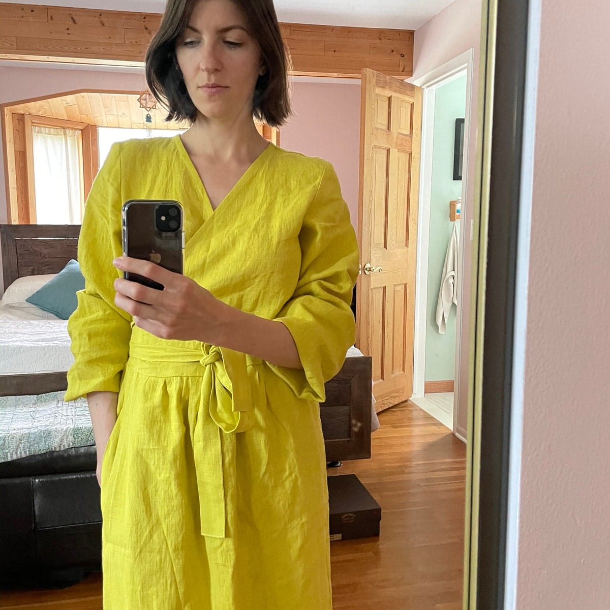 Customer photo review of Maxi Linen Wrap Dress