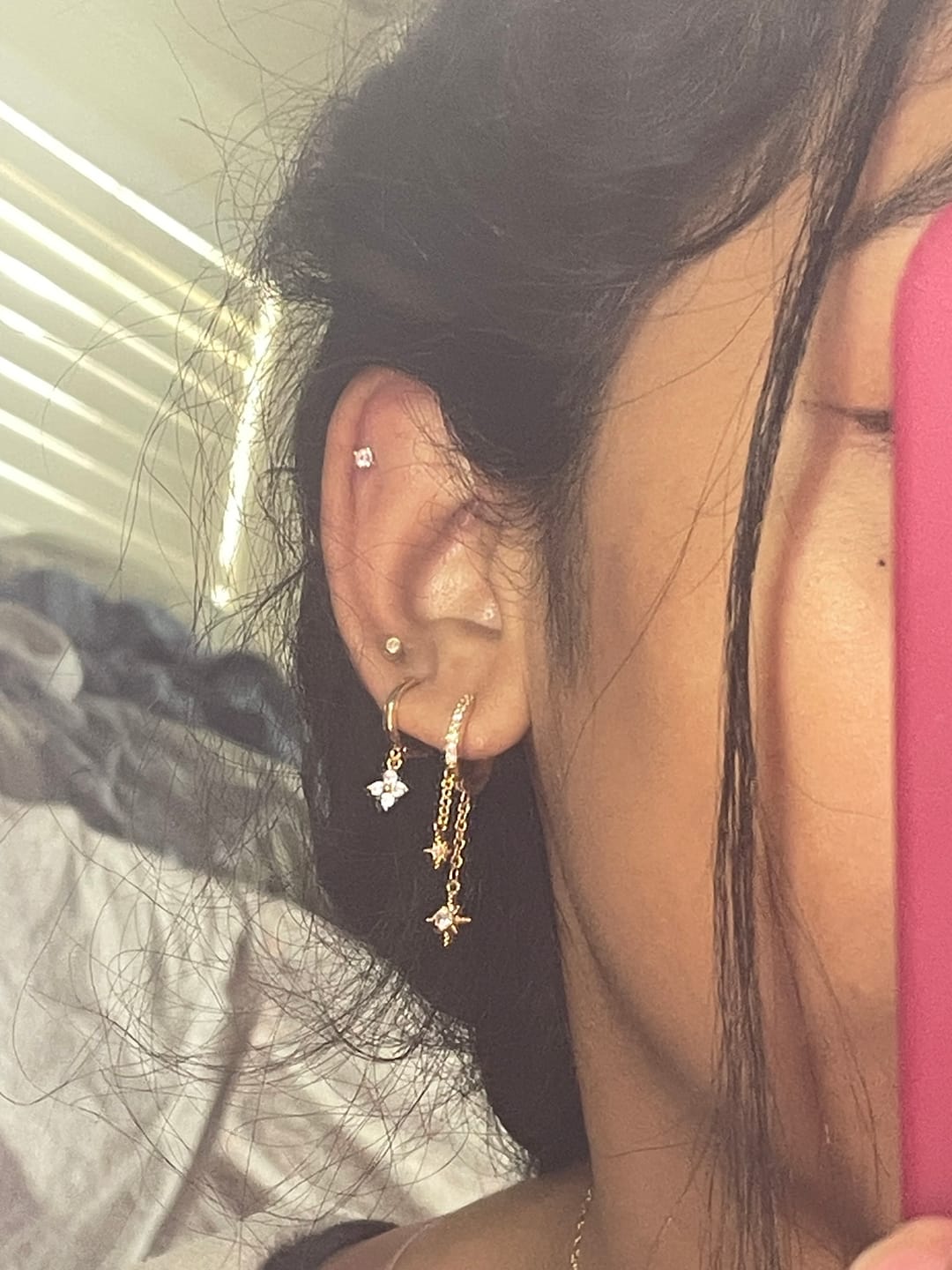 Customer photo review of Crystal Four Leaf Clover Drop Earrings