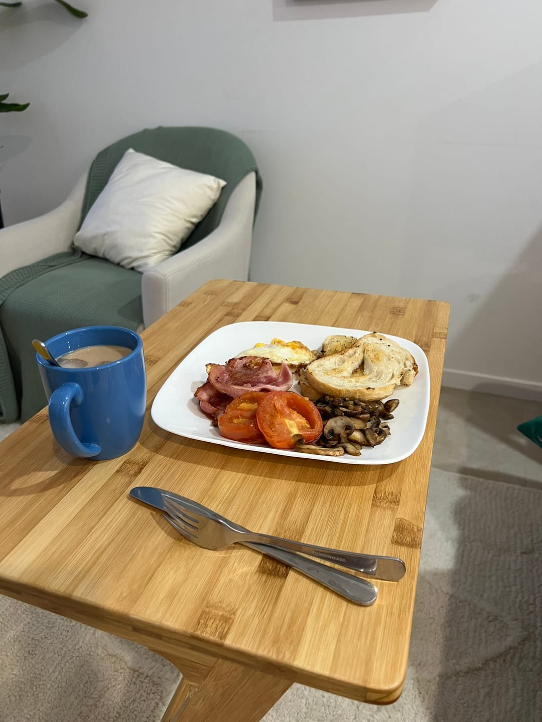 Customer photo review of Bamboo TV Tray Table with Wheels (Z Shape)