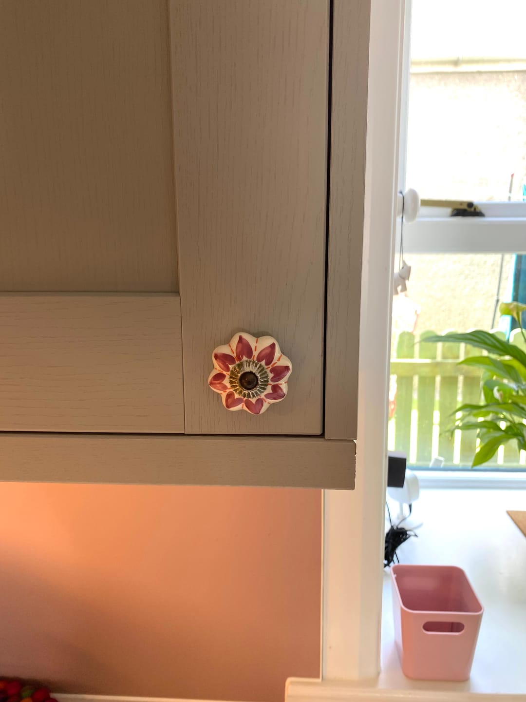 Customer photo review of Ceramic Cupboard Knob Dusty Pink with White Dots