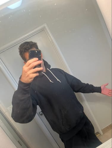Customer photo review of 21 oz Military Academy Reverse Weave Hoodie - Black