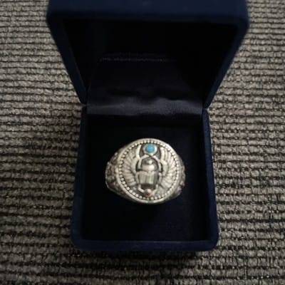 Customer photo review of 925 Sterling Silver Scarab and Anubis Ring with Turquoise