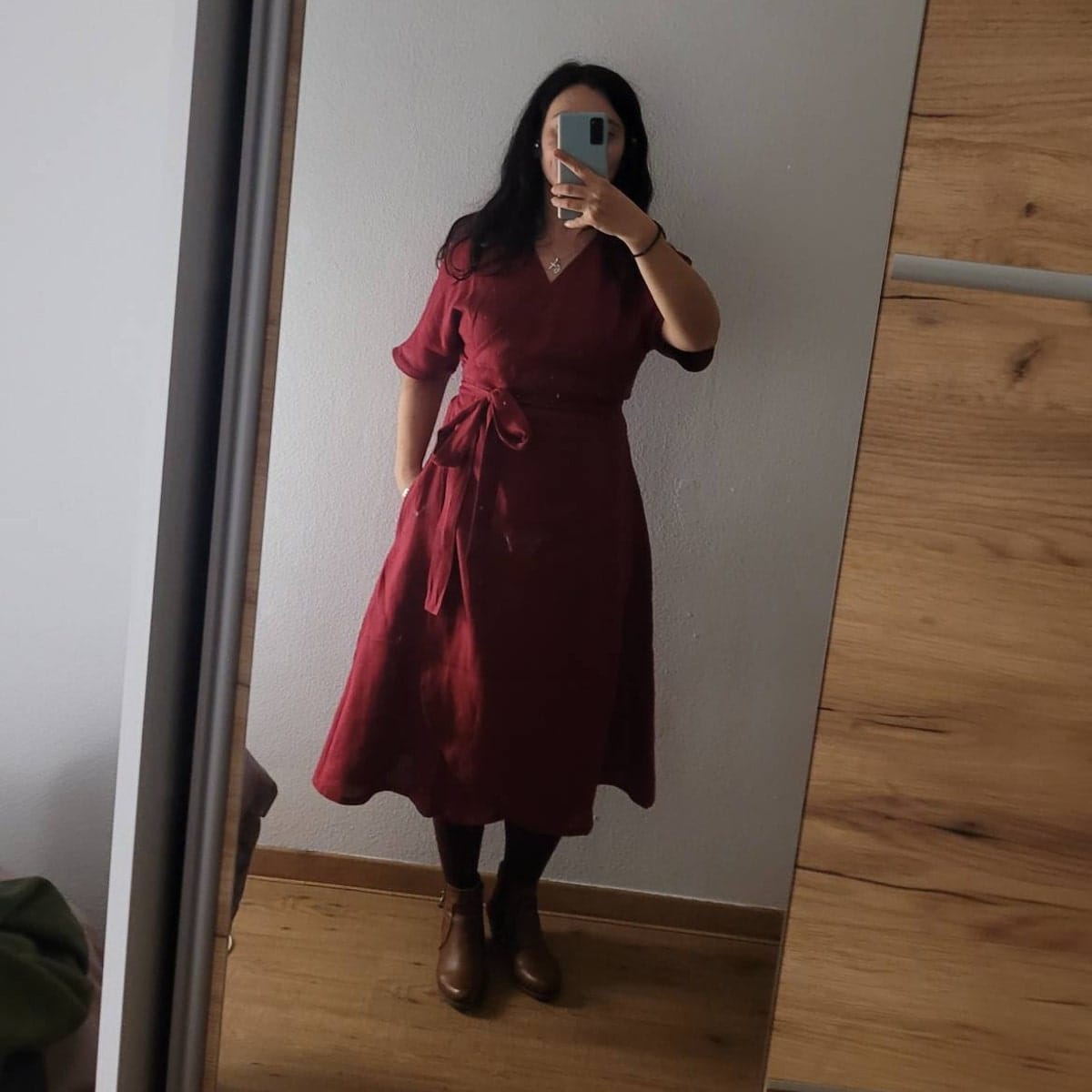 Customer photo review of Midi Wrap Linen All-Season Dress