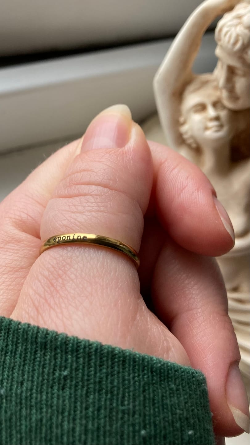 Customer photo review of Petite Custom Name Ring