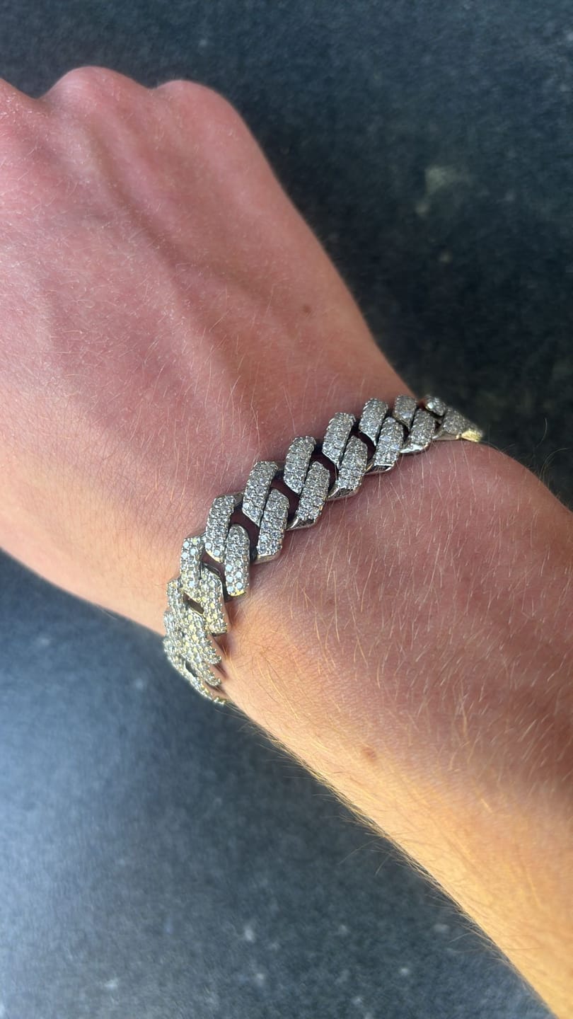 Customer photo review of 14MM DIAMOND PRONG LINK BRACELET - SILVER PLATED