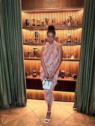 Customer photo review of Sleeveless textured ruffle midi dress