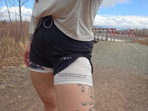 Customer photo review of 'Warrior's Prayer' Women's Performance Shorts
