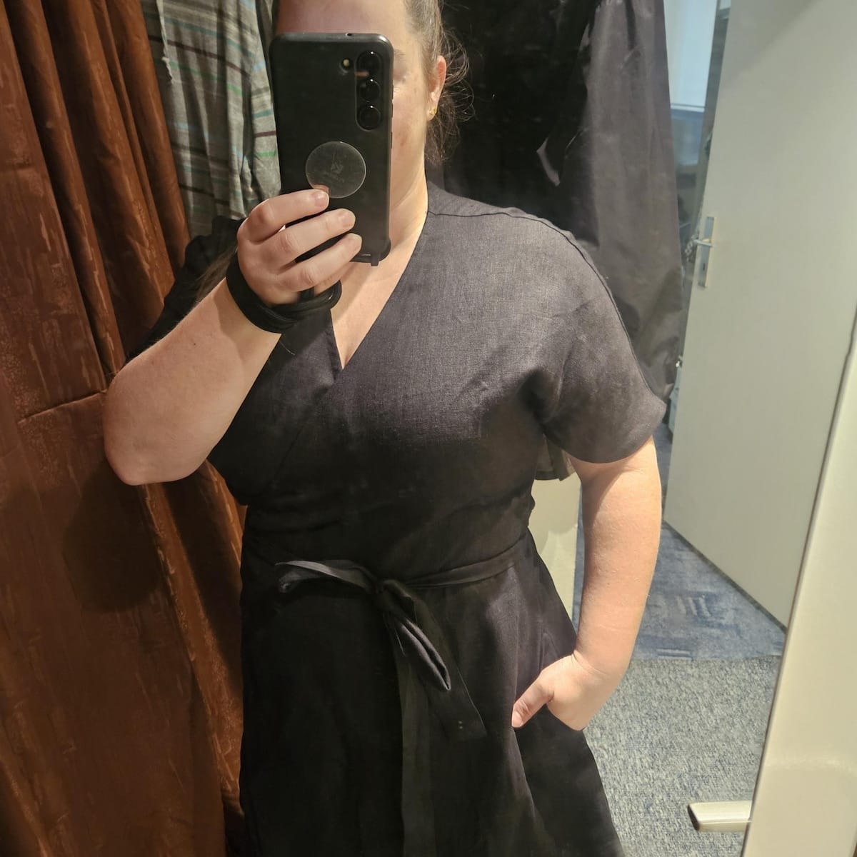 Customer photo review of Mini Summer Linen Wrap Dress