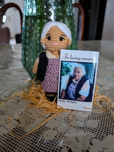 Customer photo review of Dolly® Personalized Crochet Doll with Photo Card
