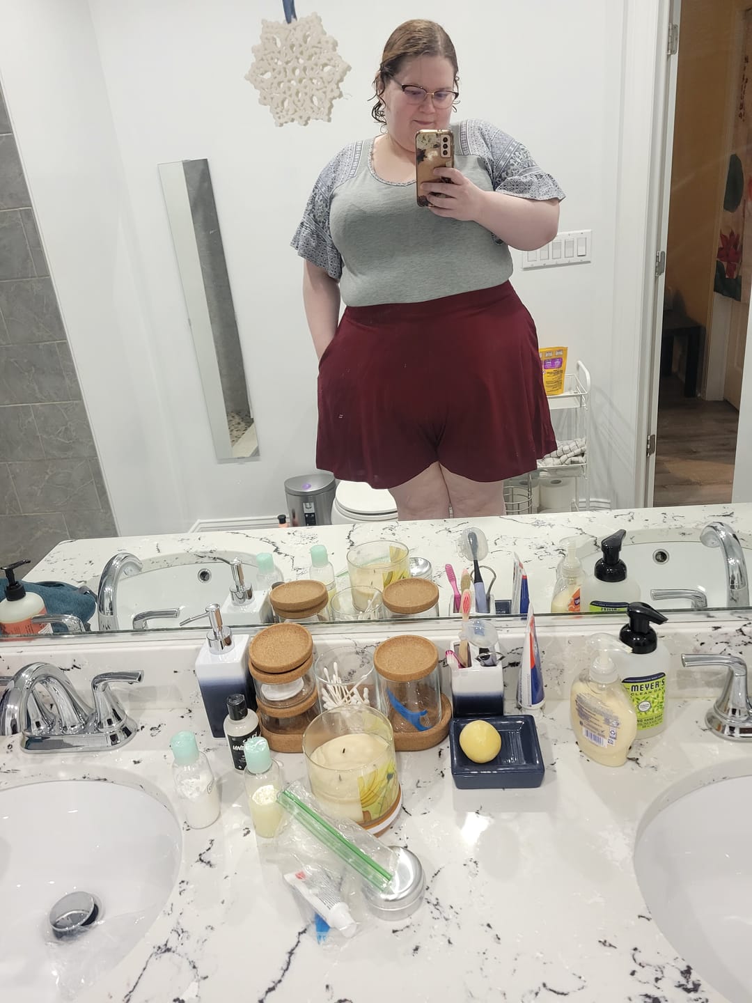 Customer photo review of Black Widow Tap Shorts in Oxblood