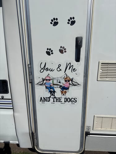 Customer photo review of You Me & The Dogs Camping Couple Personalized RV Decal