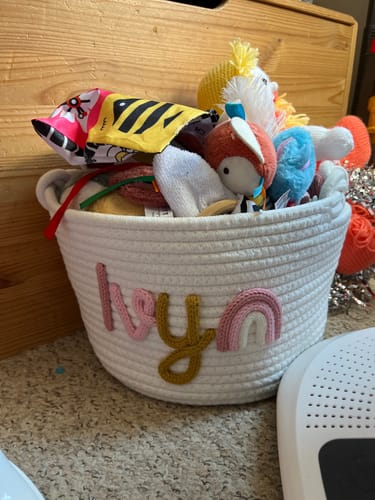 Customer photo review of Baby Knits™  Multicolor Personalized Knitted Basket