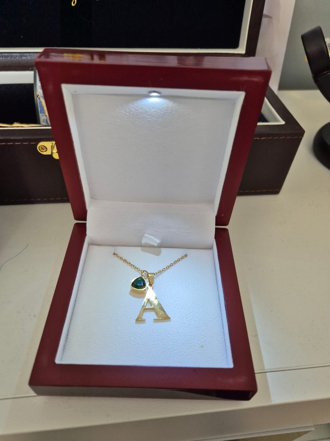 Customer photo review of Personalised Initial & Droplet Birthstone Necklace