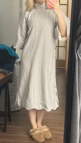 Customer photo review of Lin Lan 林兰 Forest Orchid 1920s Inspired Scallop Cotton Wool Qipao