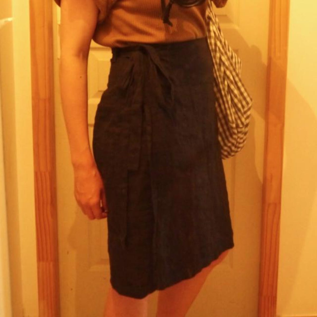 Customer photo review of Wrap Knee Length Linen Skirt