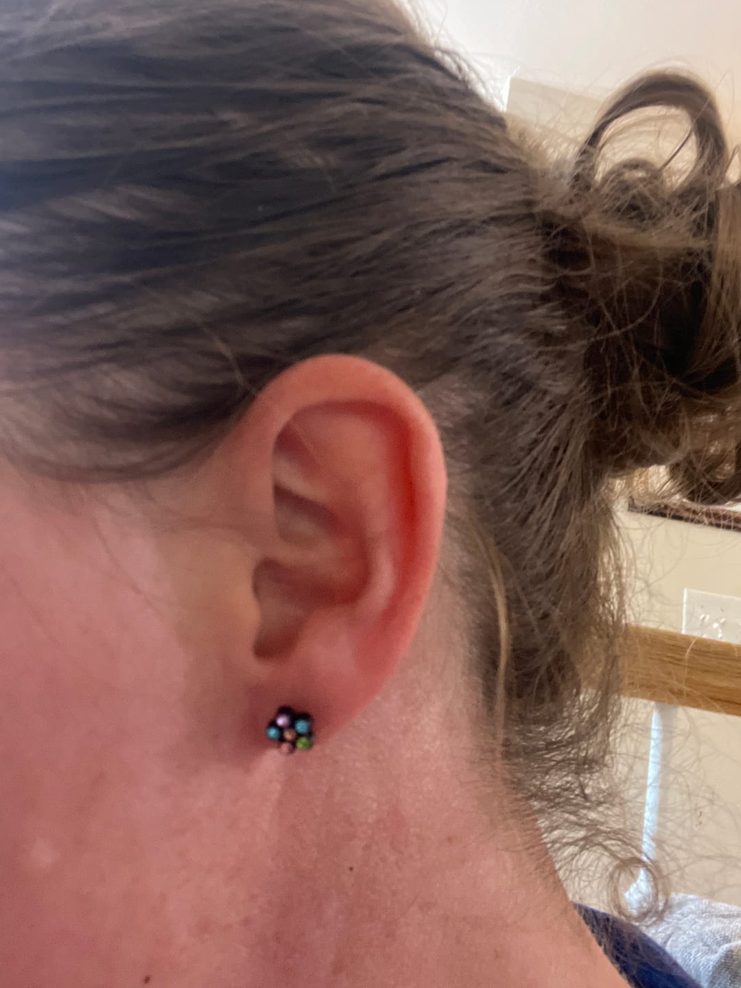 Customer photo review of Tiny Rhinestone Flower Earrings Studs Hypoallergenic Earrings for Sensitive Ears Made with Plastic Posts