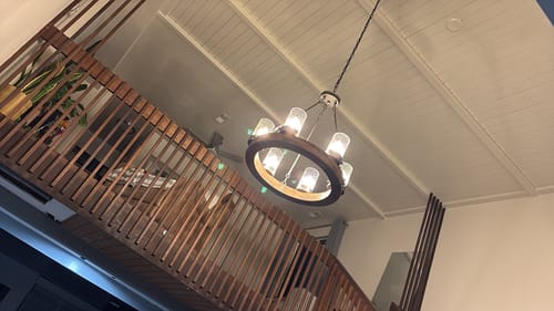 Customer photo review of Rustic 6-Light Wagon Wheel Chandelier