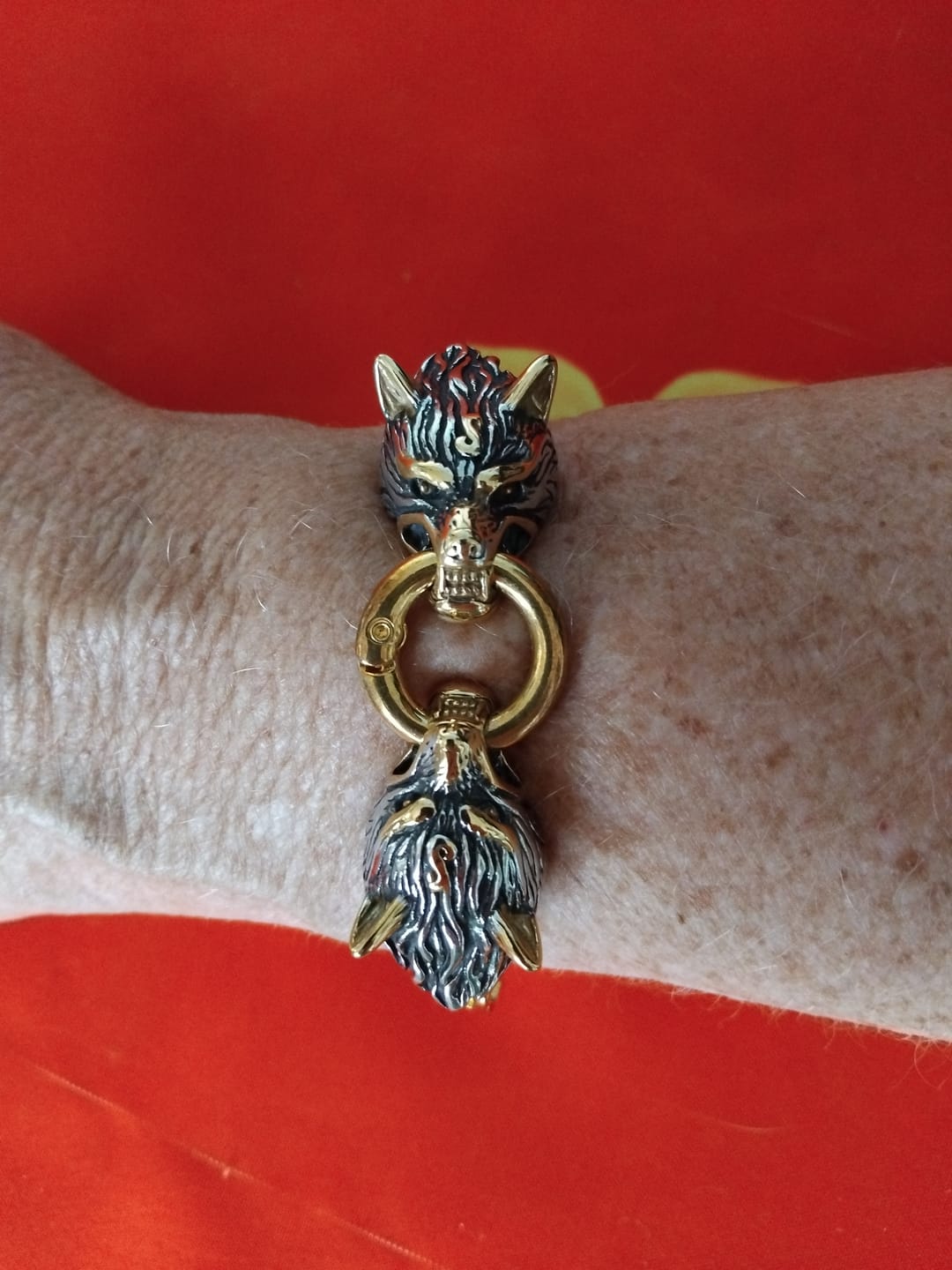 Customer photo review of Viking Wolf Head Bracelet