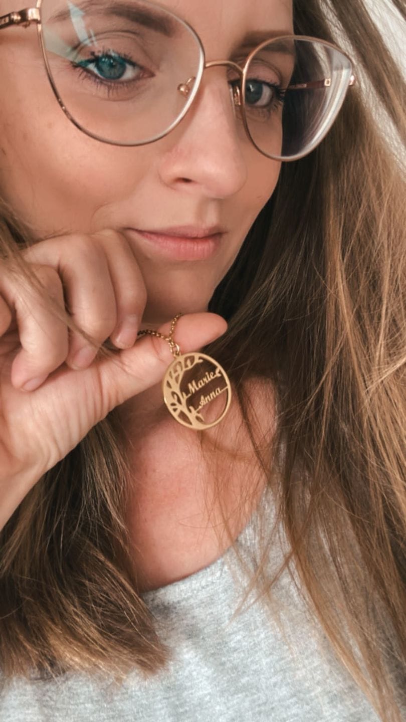 Customer photo review of Tree Of Life Necklace With Engraved Names