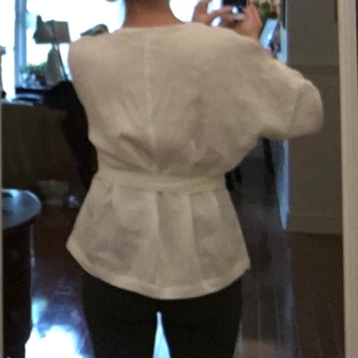 Customer photo review of Linen Long Sleeve Wrap Blouse