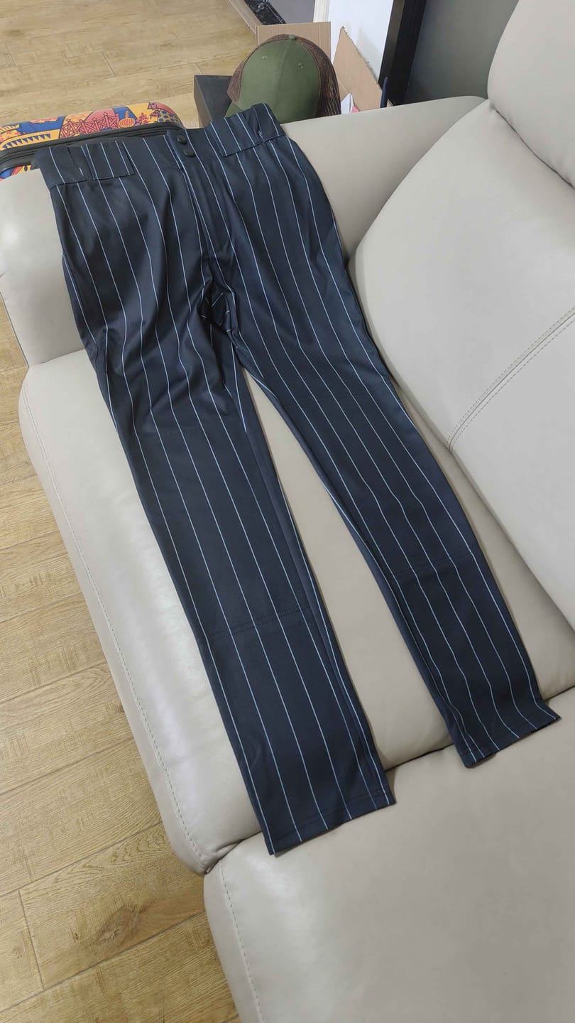 Customer photo review of Custom White Royal Pinstripe Fit Stretch Practice Loose-fit Baseball Pants
