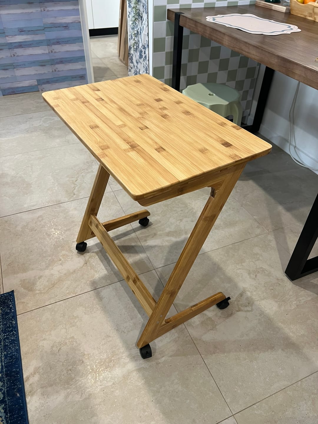 Customer photo review of Bamboo TV Tray Table with Wheels (Z Shape)