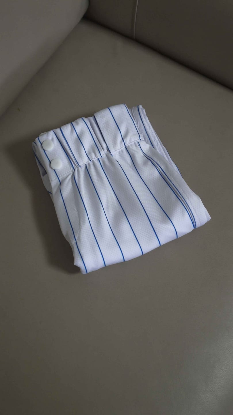 Customer photo review of Custom Black White Pinstripe Fit Stretch Practice Loose-fit Baseball Pants