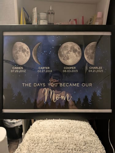 Customer photo review of Galaxy Night The Days You Became Our Mom Birthday Moon Phase Personalized Poster, A Heartfelt Gift for Mom’s Birthday, or Just Because