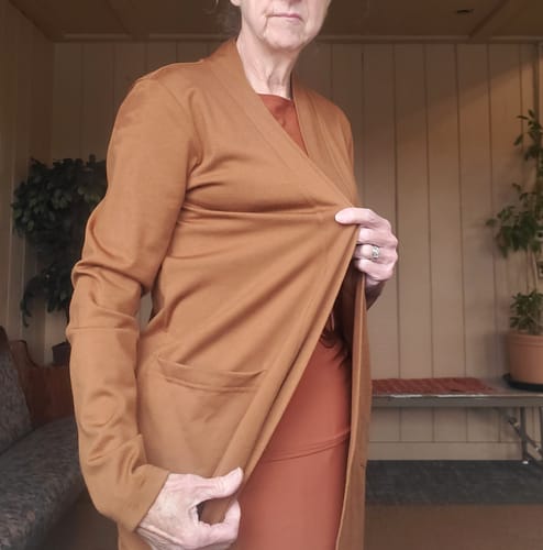 Customer photo review of Paisley Cardigan - Sahara Dust