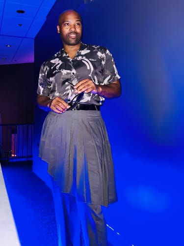 Customer photo review of Mens Faux Two-Piece Design Pleated Pant SKUK98820