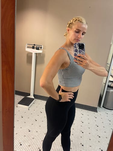 Customer photo review of Crop Tank Sports Bra - B&W Gingham | MT LUXE