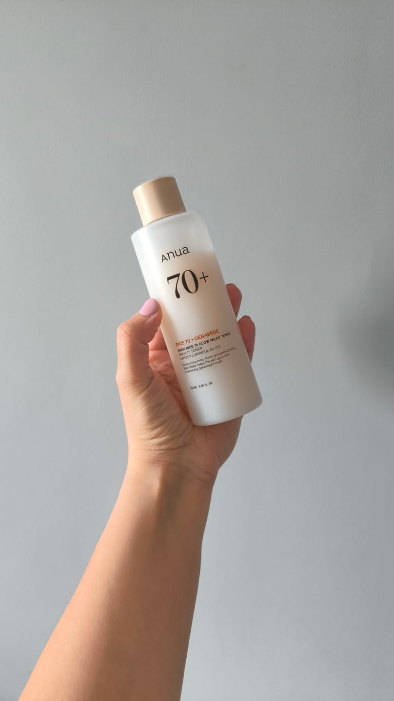Customer photo review of Pieniņveida toniks mirdzuma piešķiršanai ādai ar rīsiem Anua Rice 70 Glow Milky Toner