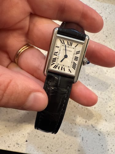 Customer review photo of a black crocodile leather watch strap